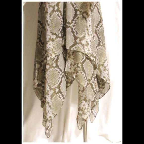 New Womens Ladies Brown & Gray Reptile Pattern Silky Asymmetrical Dress Medium - Picture 6 of 6